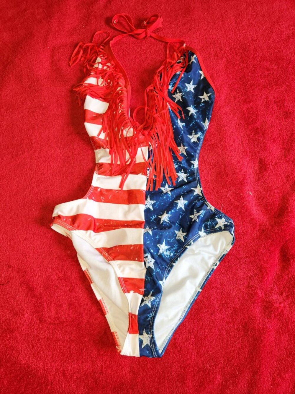 NEW M Women's 1pc Bathing Suit Stars & Stripes Swimwear Beach Pool Swimming